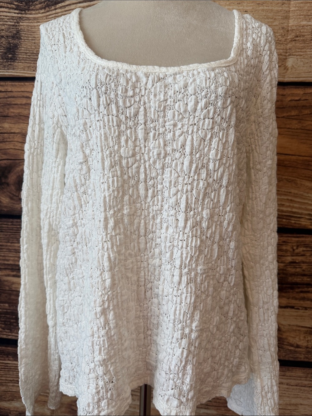Old Navy Cream Floral Crochet Scoop Neck Sweater
